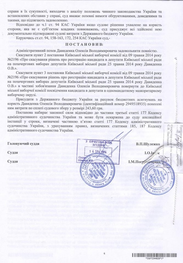Суд поддержал “снятого” кандидата Давиденко