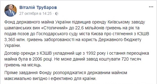 ФГИУ повысил аренду для Киевского завода шампанских вин в 2,6 раза