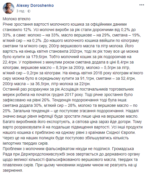 За год “молочная корзина” подорожала на 12%