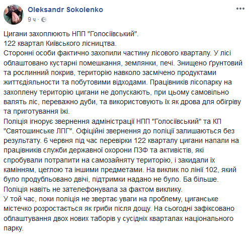 Ромы захватывают территорию национального парка “Голосеевский”