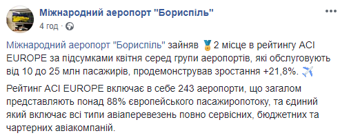 В апреле пассажиропоток “Борисполя” вырос более чем на 20%