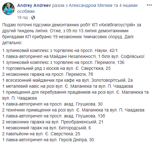 За неделю в Киеве коммунальщики убрали 19 временных сооружений