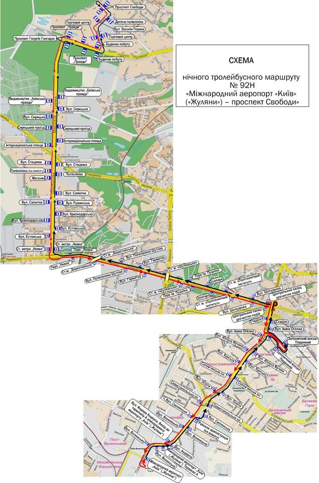 С завтрашнего дня в Киеве изменится маршрут ночного троллейбуса №92Н (схема)
