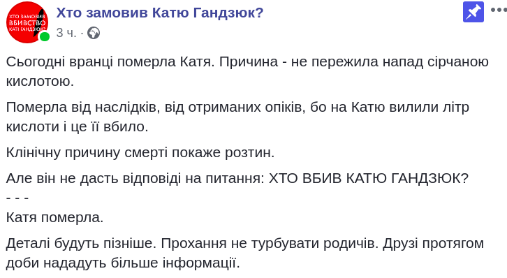 В Киеве спустя 3 месяца после получения химожогов умерла херсонская активистка Екатерина Гандзюк