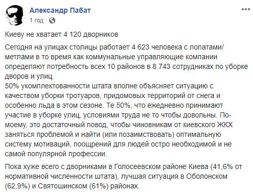 Коммунальные управляющие компании Киева укомплектованы дворниками наполовину