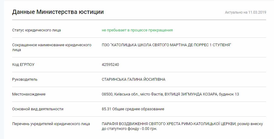 Губернатор Терещук одобрил обучение детей Фастова в католической школе