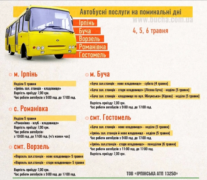 В ряде городов Киевской области ввели дополнительные автобусные маршруты на поминальные дни (расписание)