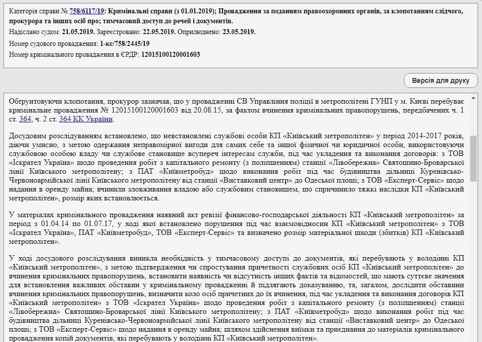 КП “Киевский метрополитен” обвиняют в финансовых нарушениях на 18,5 млн гривен