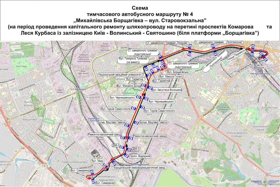 Завтра, 4 июля, в Киеве изменится схема движения временного автобусного маршрута №4 (схема)