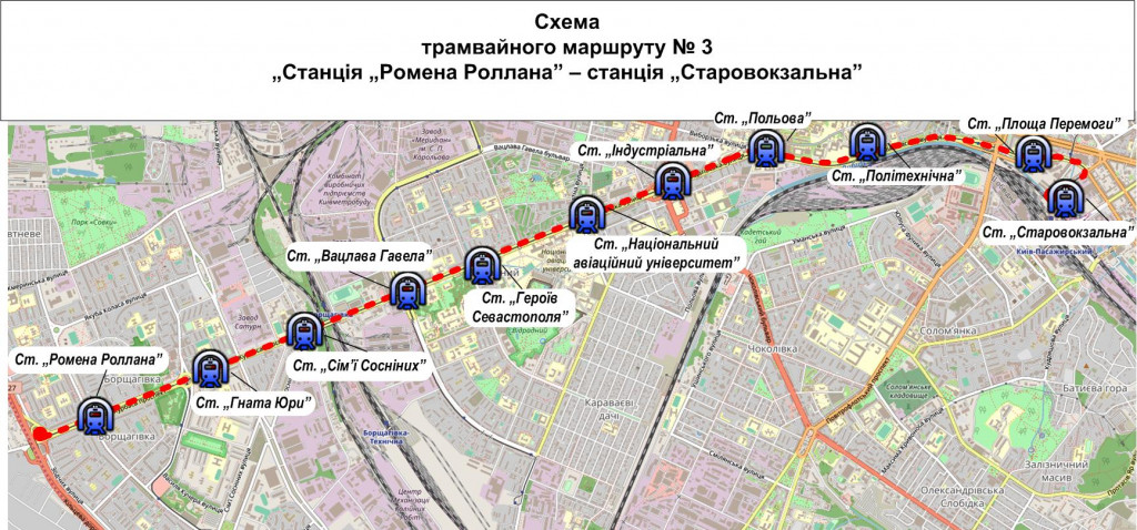 В субботу, 28 сентября, вместо трамваев №2 в Киеве начнут курсировать автобусы №2Т (схема)