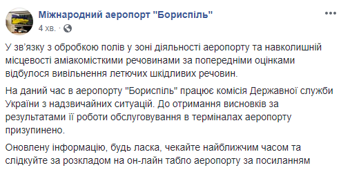 Обслуживание в терминалах аэропорта “Борисполь” приостановлено