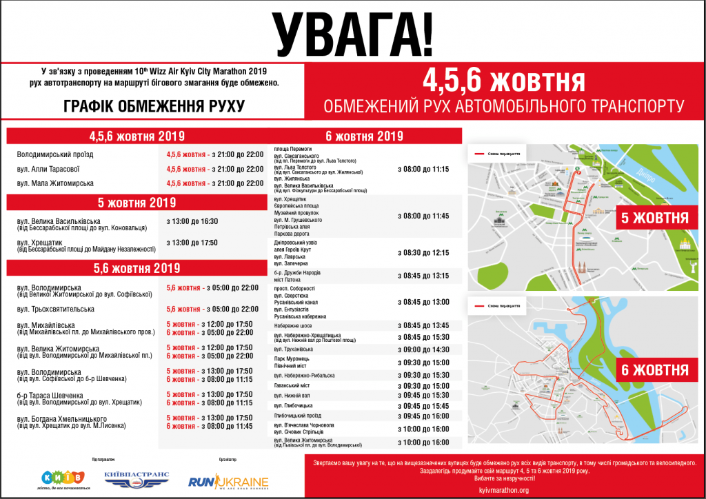 На выходных закроют для транспорта центр столицы из-за проведения Киевского международного марафона