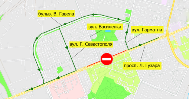Движение транспорта на проспекте Гузара в Киеве будет перекрыто днем 22 декабря (схема объезда)