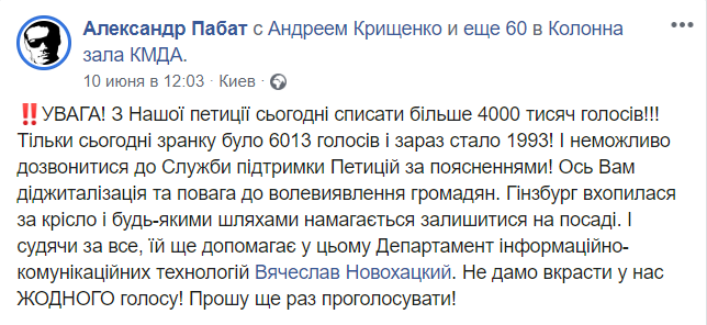 Под петицией об увольнении главы Департамента здравоохранения КГГА Валентины Гинзбург исчезли 4 тысячи голосов, - депутат Киевсовета