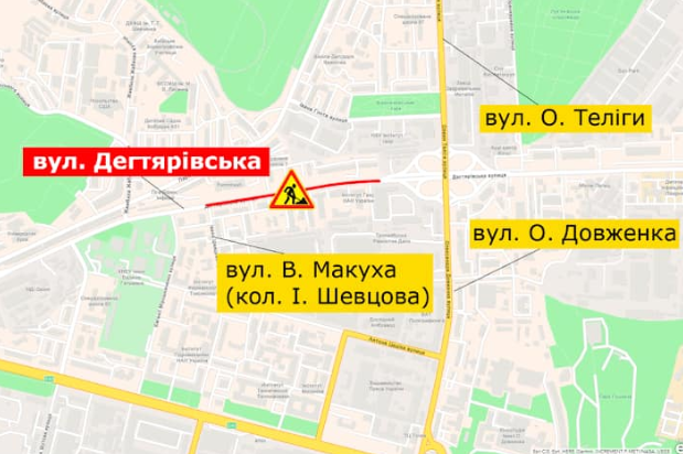 В субботу, 18 июля, на три недели ограничат движение на улице Дегтяревской в Киеве