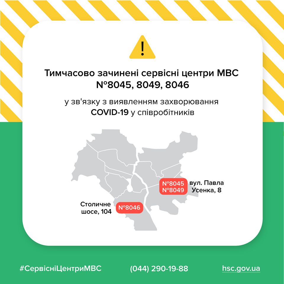 Несколько сервисных центров МВД в Киеве закрыли из-за обнаружения COVID-19 у сотрудников