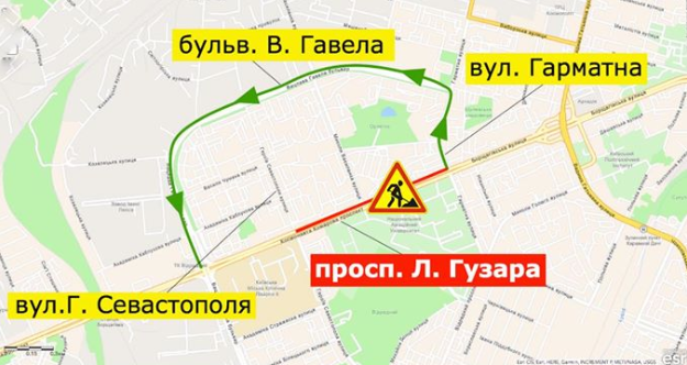 В ночь на завтра, 5 августа, на проспекте Гузара в Киеве перекроют движение (схема объезда)
