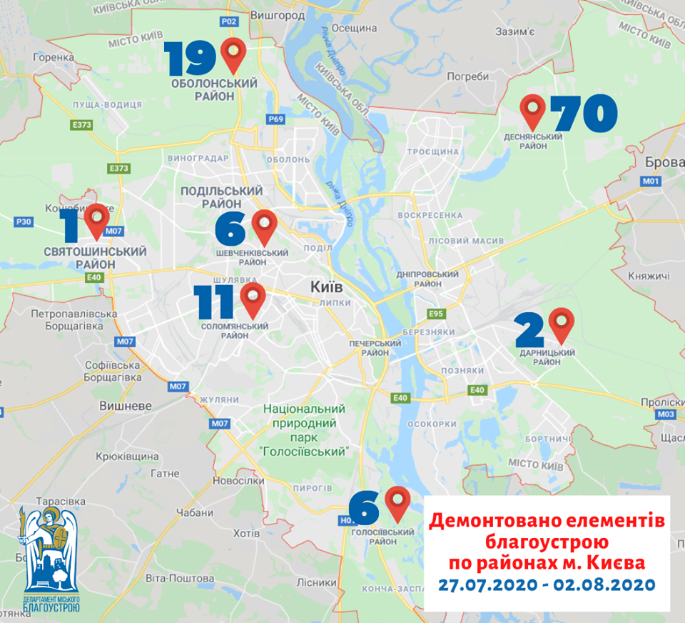 “Киевблагоустройство” отчиталось о демонтаже 115 элементов благоустройства за неделю (карта)