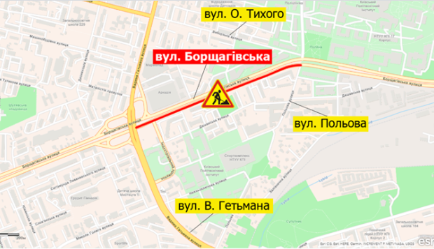 Движение по улице Борщаговской в Киеве будет ограничено почти месяц (схема)