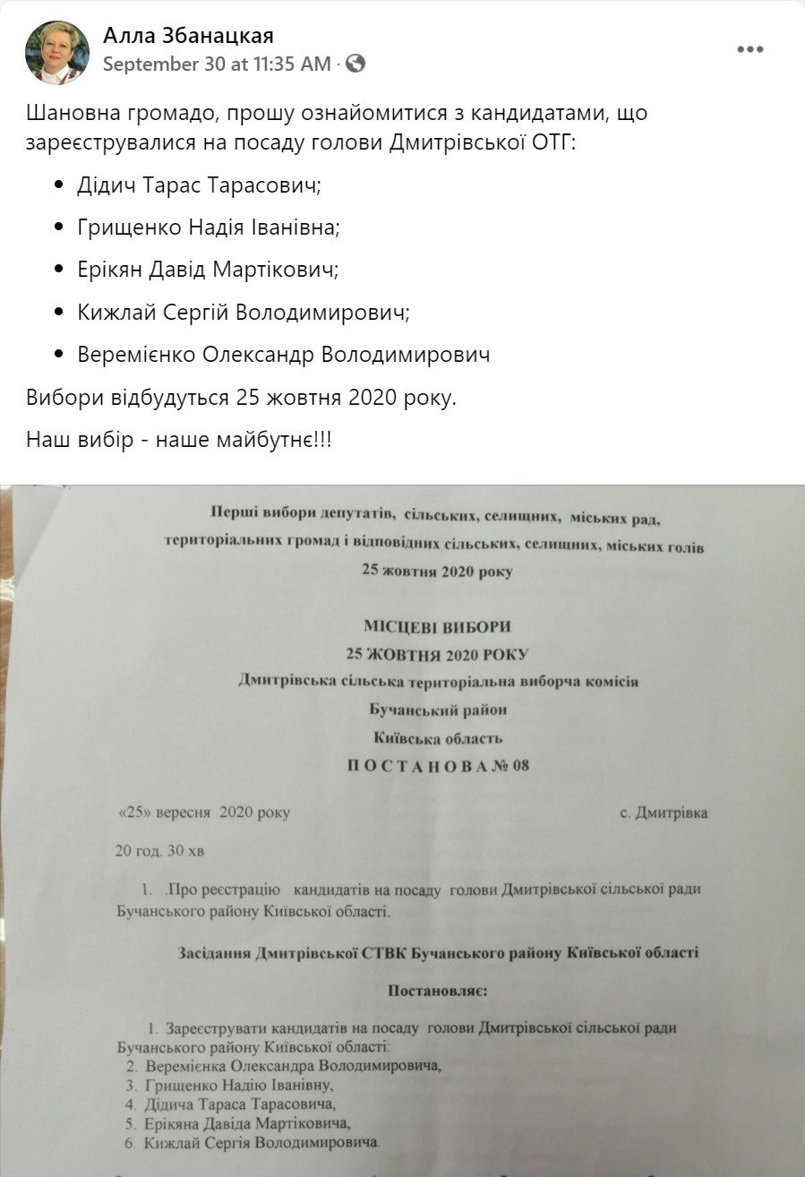 Хочуть до влади: список кандидатів на голову та до ради Дмитрівської ОТГ на місцевих виборах 2020
