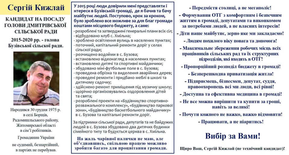 Хочуть до влади: список кандидатів на голову та до ради Дмитрівської ОТГ на місцевих виборах 2020