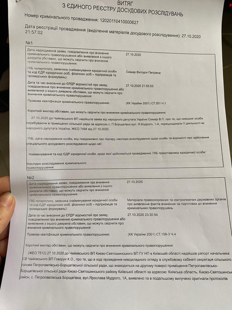 Через фальсифікації на виборах в Борщагівській ОТГ відкриті три кримінальні справи, – Вікторія Сюмар