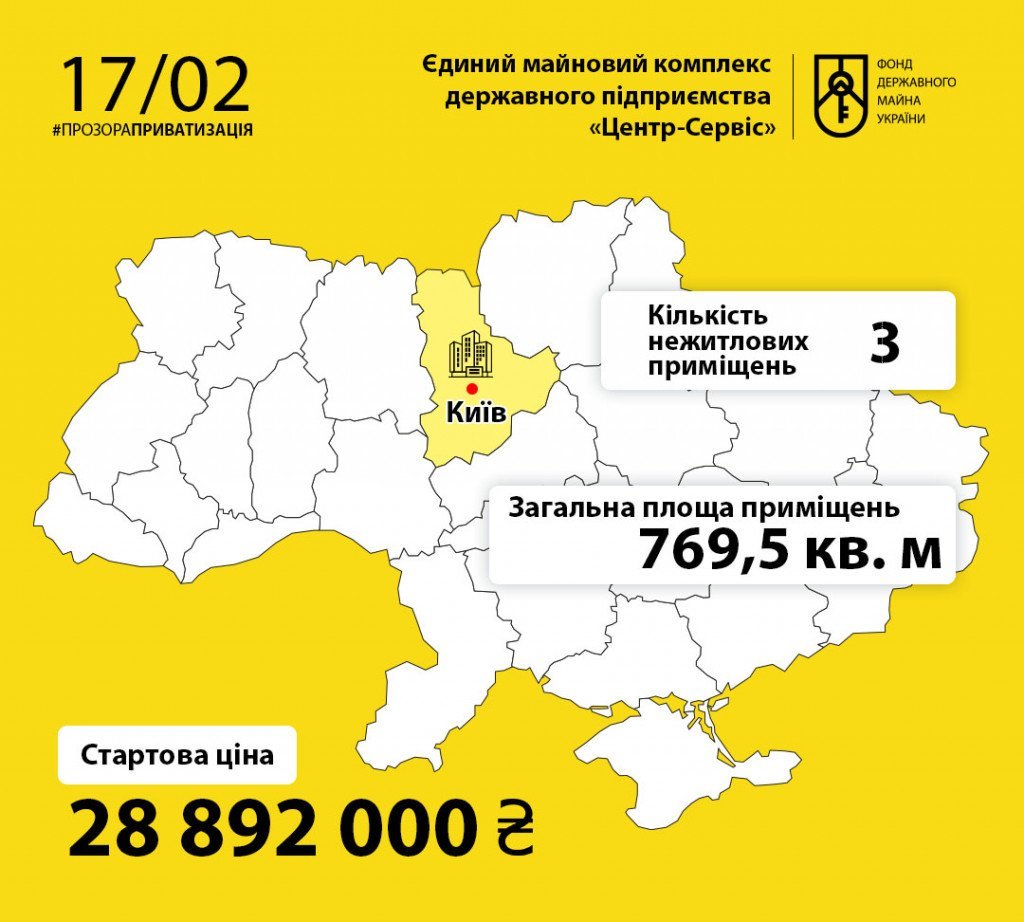 Фонд державного майна пропонує придбати Єдиний майновий комплекс київського ДП “Центр–Сервіс”