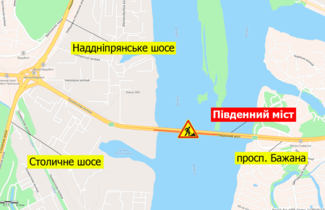 На Южном мосту в Киеве до понедельника, 12 апреля, будут частично ограничивать движение