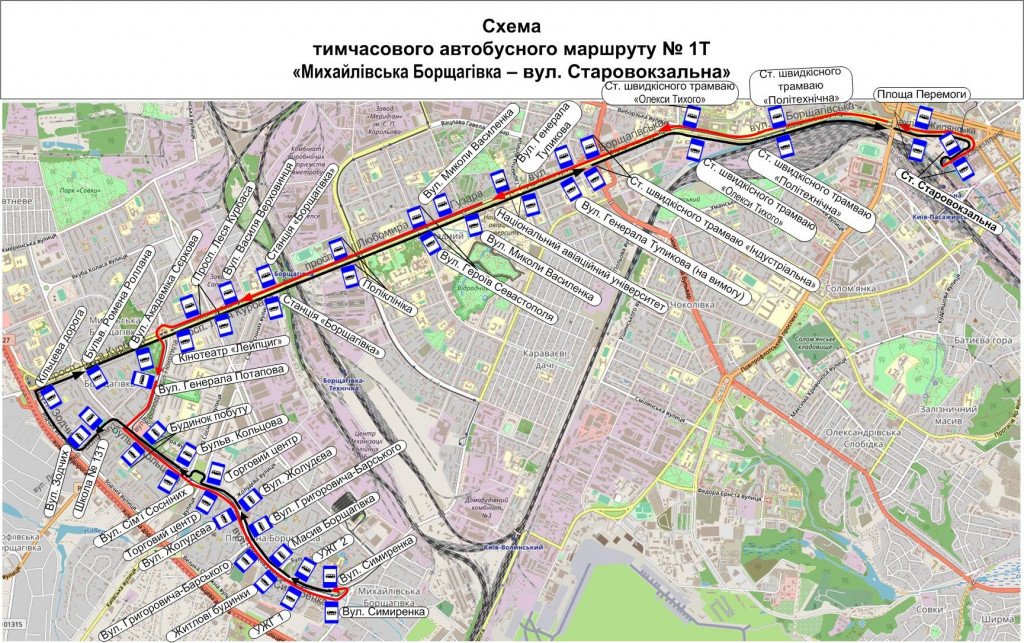 “Киевпастранс” до середины августа запустит автобусы вместо двух маршрутов скоростного трамвая (схемы)