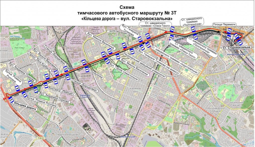 “Киевпастранс” до середины августа запустит автобусы вместо двух маршрутов скоростного трамвая (схемы)