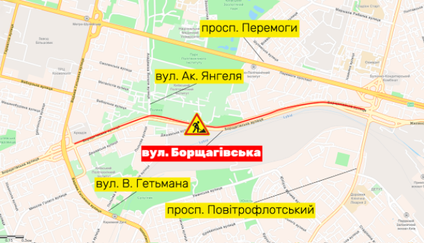 В ночь на субботу, 26 июня, на ул. Борщаговской частично ограничат движение (схема)