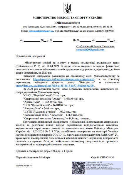 НСК “Олимпийский”, СК “Авангард” и “Атлет” суммарно получили в 2020 году убытков на 25,9 млн гривен