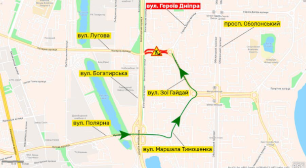 Движение на части столичной улицы Героев Днепра будут перекрывать две ближайшие ночи (схема)