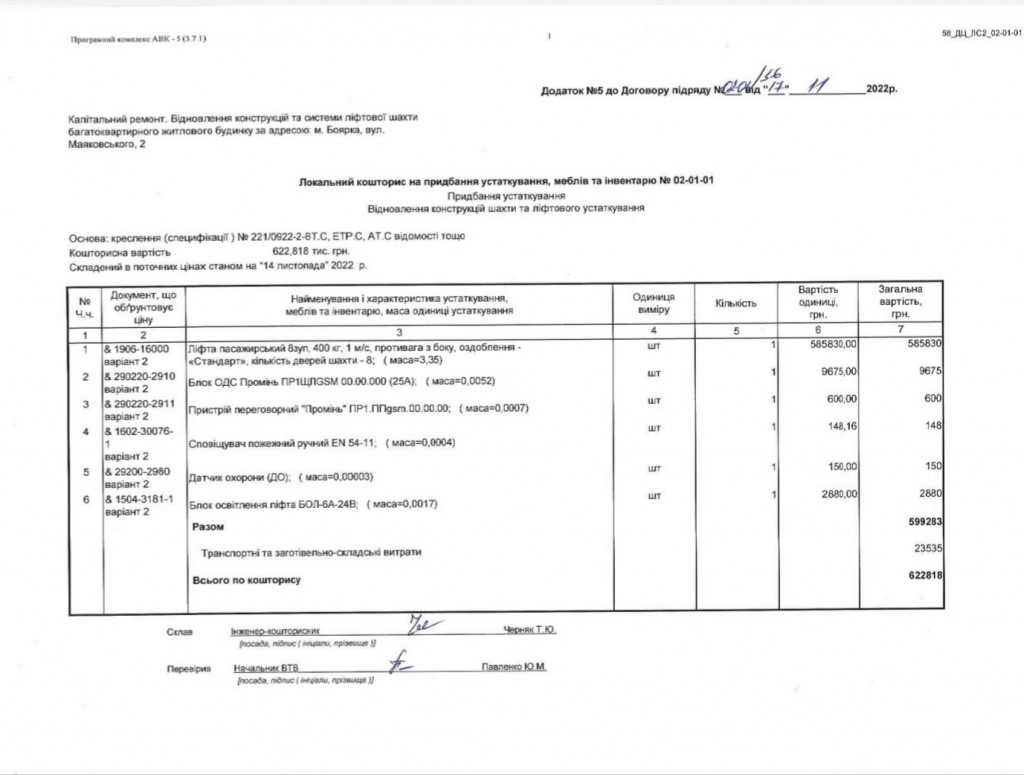 У Боярці відремонтують шахту ліфта багатоквартирного будинку за майже 2 млн гривень