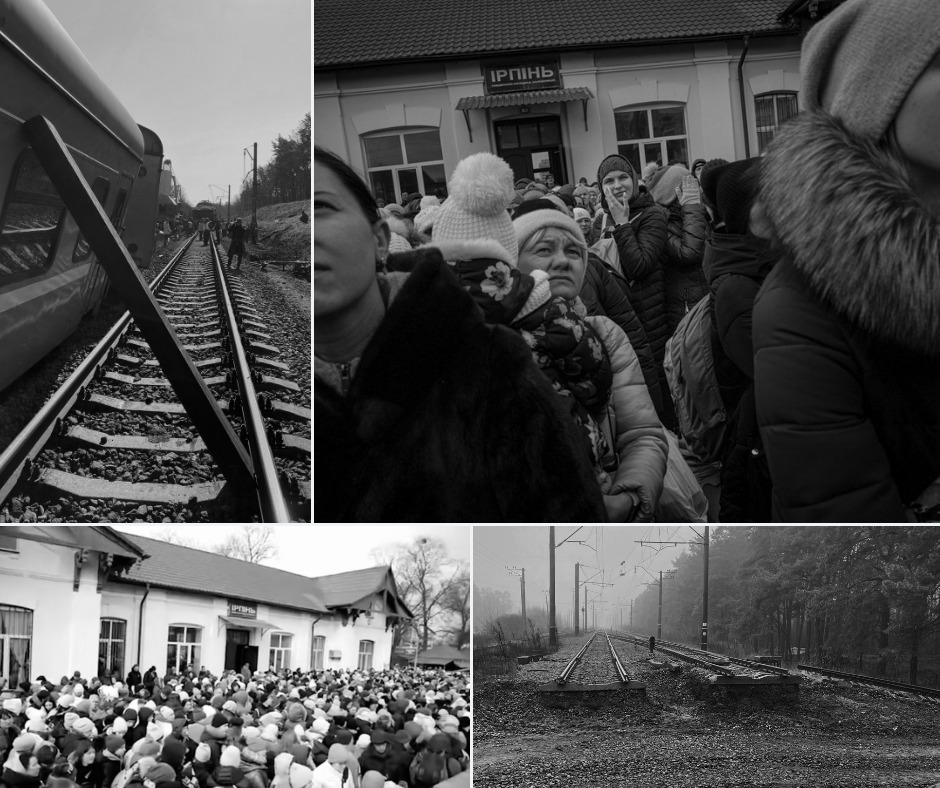 На столичній Михайлівській площі встановили розстріляний вагон евакуаційного поїзда з Ірпеня