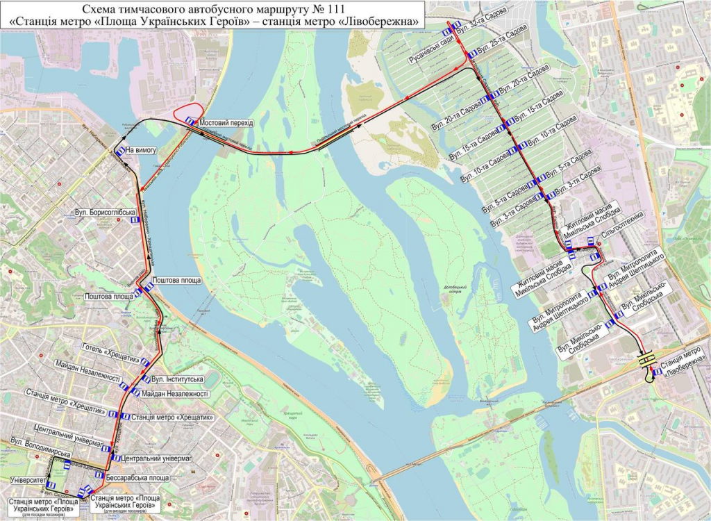 Частково відкритим Подільсько-Воскресенським мостом почав курсувати автобусний маршрут № 111 (схема)