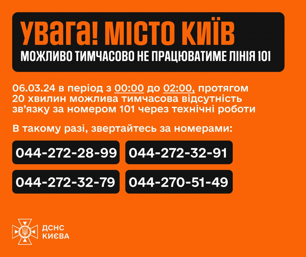 Служба порятунку попереджає: у ніч на 6 березня може тимчасово не працювати лінія “101” (альтернативні номери)