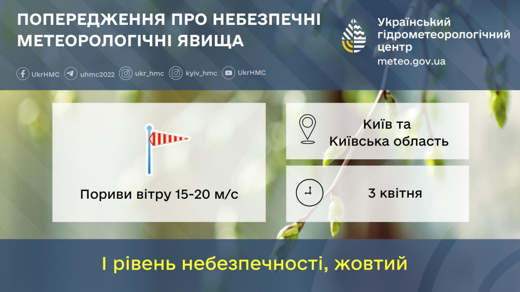 Синоптики другий день поспіль попереджають про сильні пориви вітру на Київщині