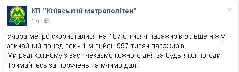 Популярность метро в Киеве из-за снегопада выросла на 7%