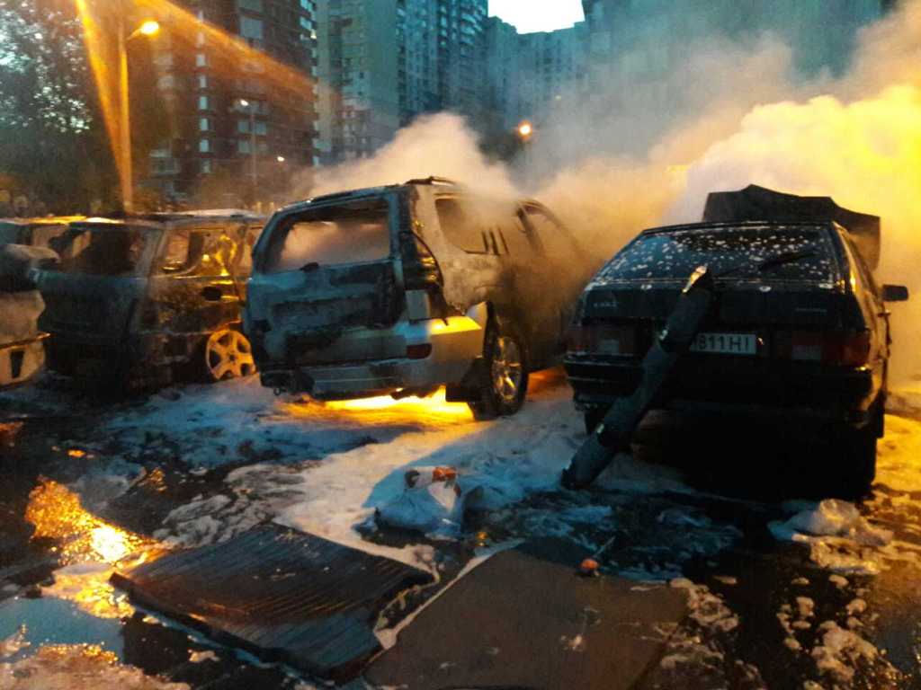 В пожаре на частной автостоянке в Киеве сгорели 8 автомобилей (фото)