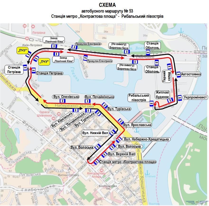 У киевского автобуса № 53 появилась дополнительная остановка (схема)