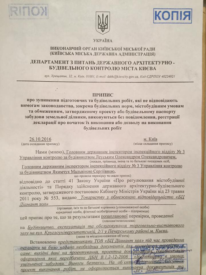 Департамент архстройконтроля требует остановить стройку на Круглоуниверситетской, 2/1 (документ)