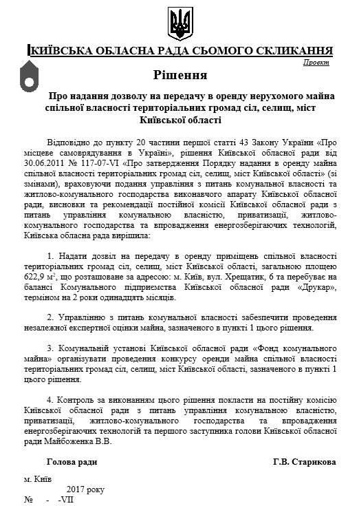 Киевоблсовет отдаст в аренду третий этаж своего коммунального здания на Крещатике, 6