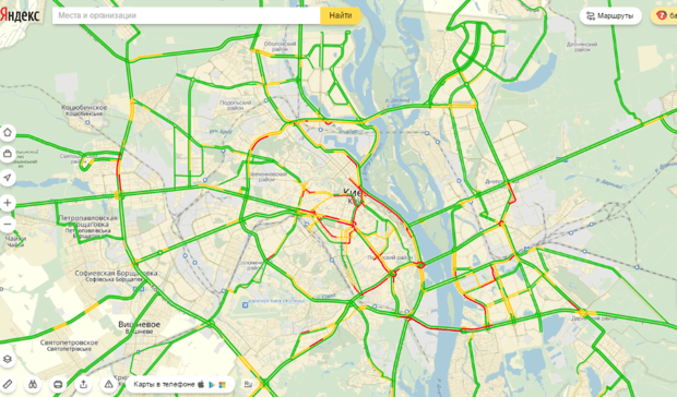 Движение транспорта в Киеве парализовано: пробки достигли 7 баллов