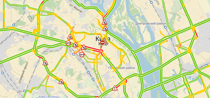 В Киеве пробки 3 балла. Загружен Гаванский мост