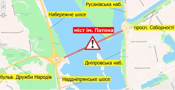 На столичном мосту Патона с 10 апреля ограничат движение по крайним правым полосам (схема)