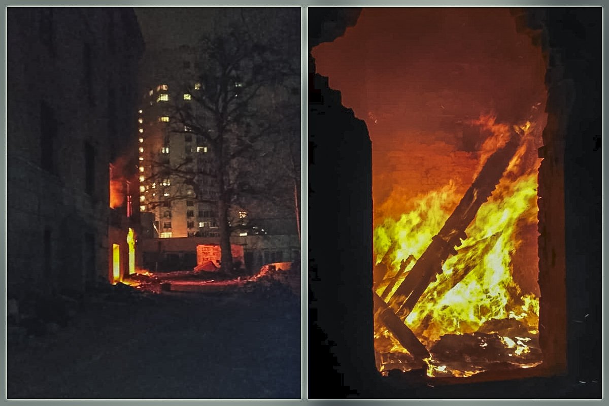 В ночь на 15 марта в Киеве дважды горело одно здание (фото, видео)