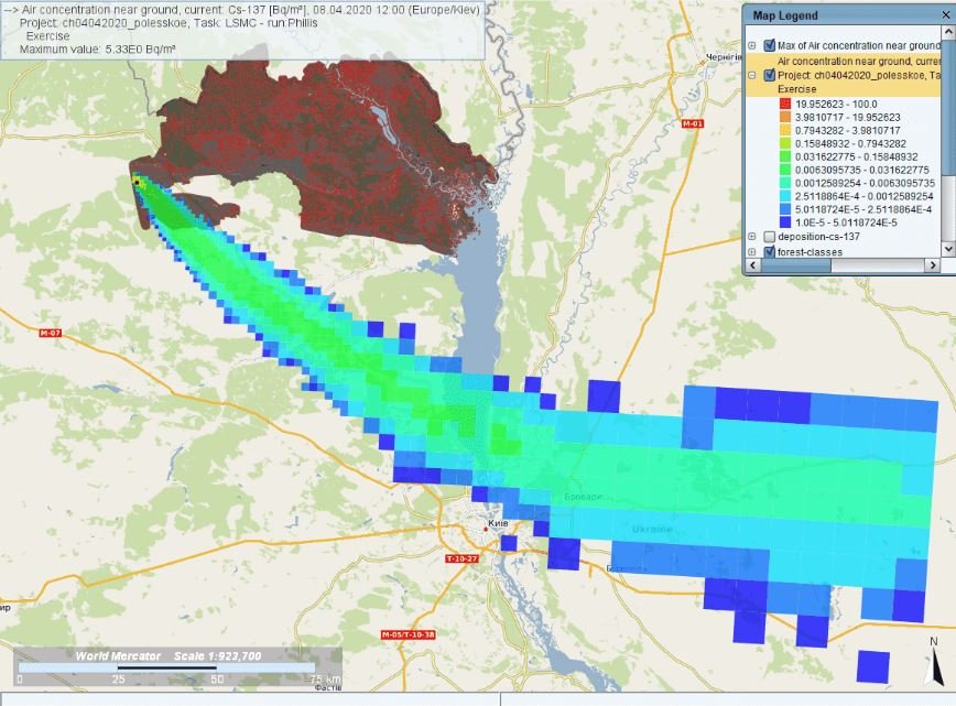 В Центре ядерной безопасности опубликовали ориентировочную карту распространения облака от горящих чернобыльских лесов (фото)