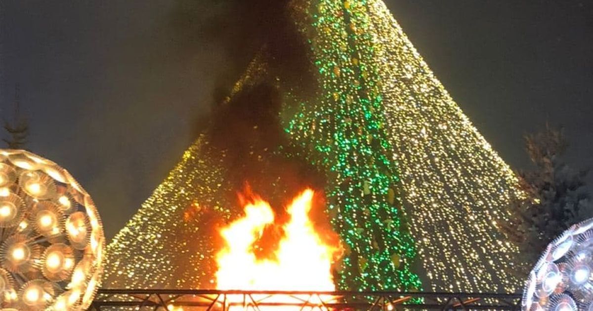 Новогодняя елка на Софиевской площади в Киеве загорелась во время открытия (фото, видео)