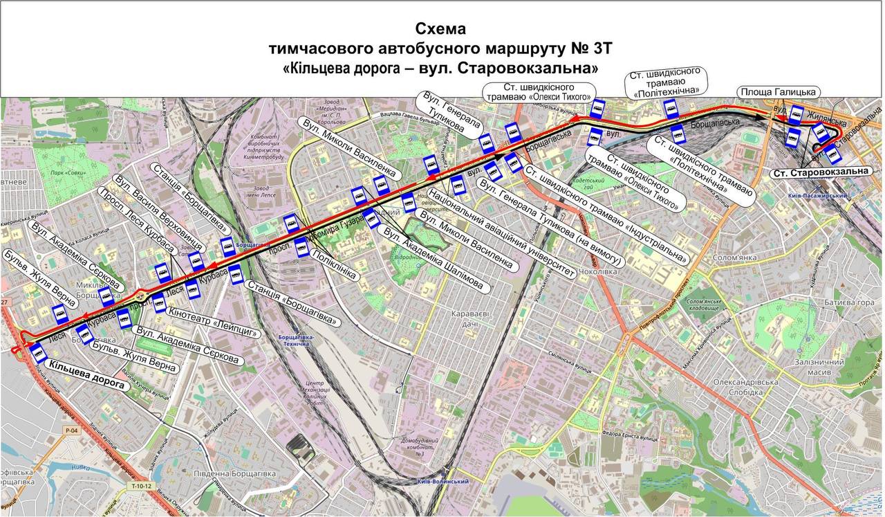 У столиці 31 серпня замість трамваїв №№ 1, 3 курсуватимуть автобуси (схема)